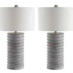 Table Lamps-Kirkland's Home Whitewashed Gray Resin Ridges 2-Pc. Table Lamp Set Ivory