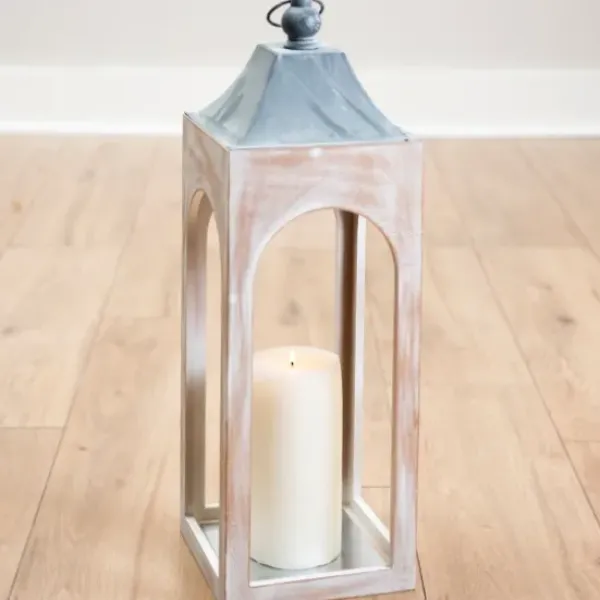 Lanterns-Kirkland's Home Whitewashed New Hampshire Lantern, 24 In. White/Gray