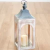 Lanterns-Kirkland's Home Whitewashed New Hampshire Lantern, 17 In. White/Gray
