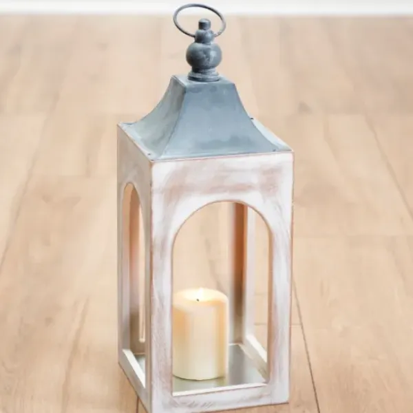 Lanterns-Kirkland's Home Whitewashed New Hampshire Lantern, 17 In. White/Gray