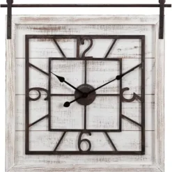 Clocks-Kirkland's Home Whitewashed Sliding Barn Door Wall Clock