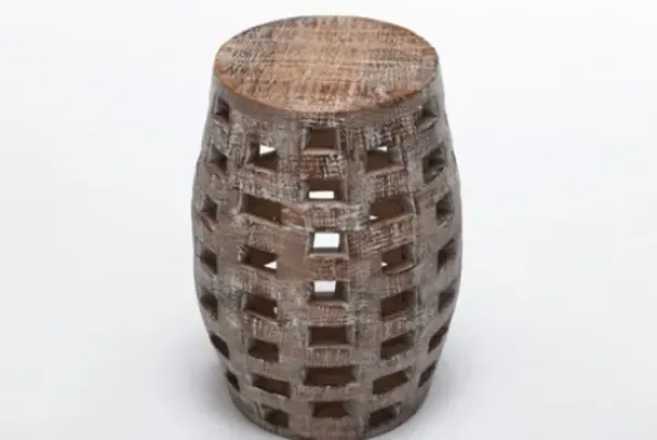Accent & End Tables-Kirkland's Home Whitewashed Wood Barrel Patterned Side Table Brown