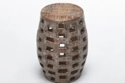 Accent & End Tables-Kirkland's Home Whitewashed Wood Barrel Patterned Side Table Brown