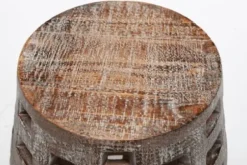 Accent & End Tables-Kirkland's Home Whitewashed Wood Barrel Patterned Side Table Brown