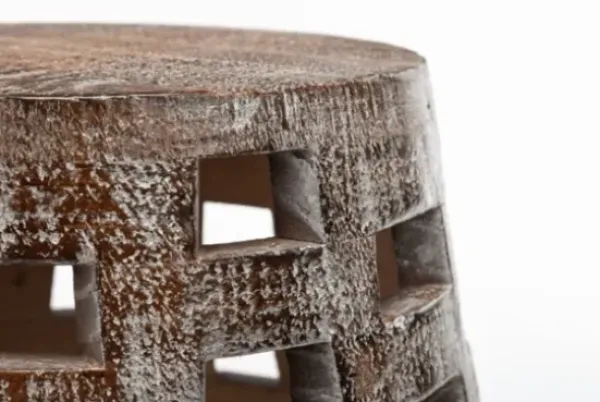 Accent & End Tables-Kirkland's Home Whitewashed Wood Barrel Patterned Side Table Brown