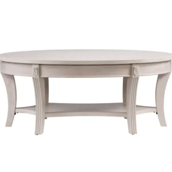 Coffee Tables-Kirkland's Home Whitewashed Wood Oval Coffee Table With Shelf