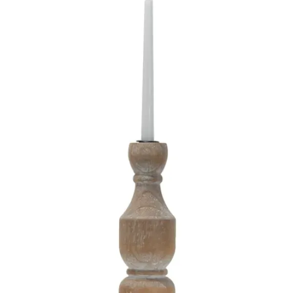 Candle Holders-Kirkland's Home Whitewashed Wood Taper Candle Holder, 9 In. Tan/Brown
