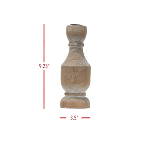 Candle Holders-Kirkland's Home Whitewashed Wood Taper Candle Holder, 9 In. Tan/Brown