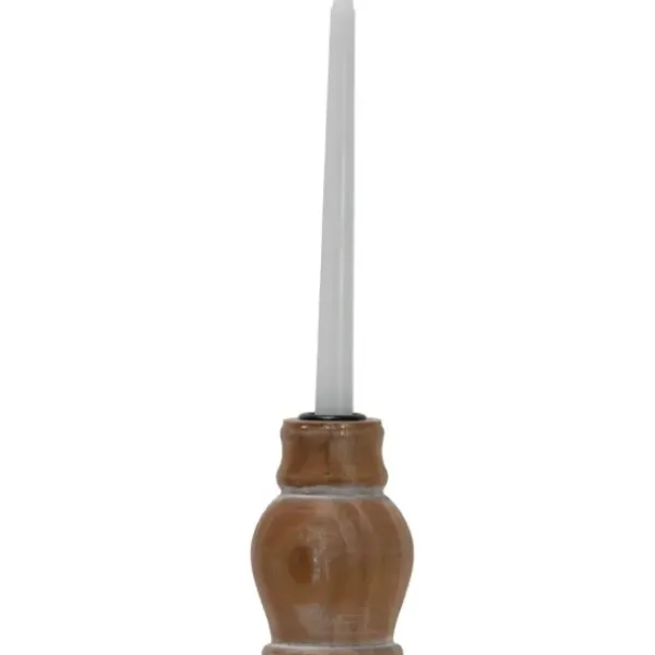 Candle Holders-Kirkland's Home Whitewashed Wood Taper Candle Holder, 5 In. Tan/Brown
