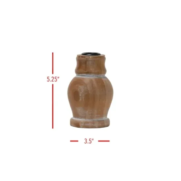 Candle Holders-Kirkland's Home Whitewashed Wood Taper Candle Holder, 5 In. Tan/Brown