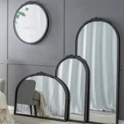 Decorative Mirrors-Kirkland's Home Wide Arch Black Floral Scroll Mirror