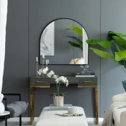 Decorative Mirrors-Kirkland's Home Wide Arched Wall Mirror Black