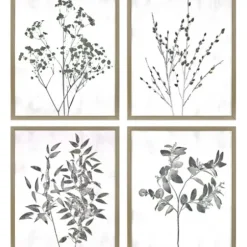 Framed Art-Kirkland's Home Wild Golden Floral 4-Pc. Framed Art Print Set Black/White