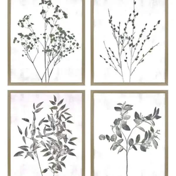 Framed Art-Kirkland's Home Wild Golden Floral 4-Pc. Framed Art Print Set Black/White