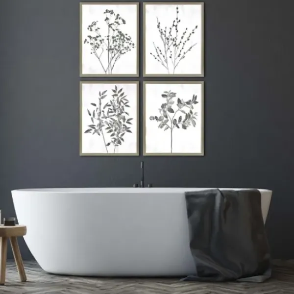 Framed Art-Kirkland's Home Wild Golden Floral 4-Pc. Framed Art Print Set Black/White