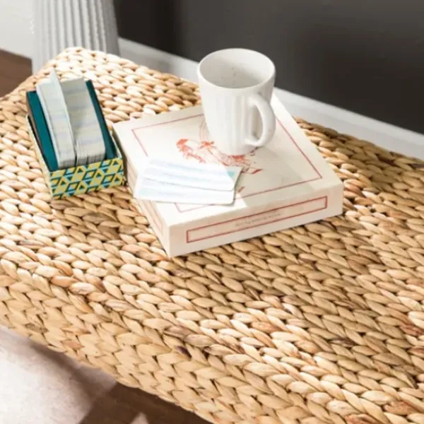 Benches & Ottomans-Kirkland's Home Wiley Woven Hyacinth Bench With White Base Tan/White