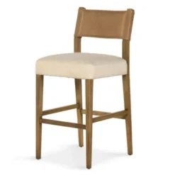 Bar Stools & Counter Height Stools-Kirkland's Home Winchester Tan Upholstered Wood Bar Stool Tan/Brown