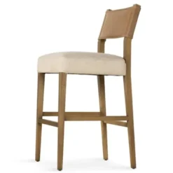 Bar Stools & Counter Height Stools-Kirkland's Home Winchester Tan Upholstered Wood Bar Stool Tan/Brown