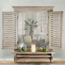Decorative Mirrors-Kirkland's Home Window Shutter Mirror With Shelf And Towel Rod
