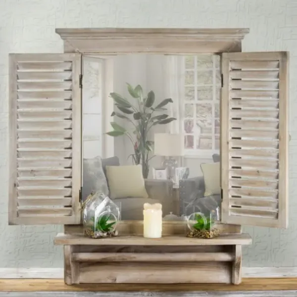 Decorative Mirrors-Kirkland's Home Window Shutter Mirror With Shelf And Towel Rod