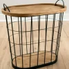 Accent & End Tables-Kirkland's Home Wire And Natural Wood Basket Side Table Black