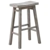 Bar Stools & Counter Height Stools-Kirkland's Home Wire Brushed Saddle Wood Bar Stool Gray
