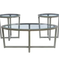 Coffee Tables-Kirkland's Home Wood & Glass Top 3-Pc. Table Set Gray