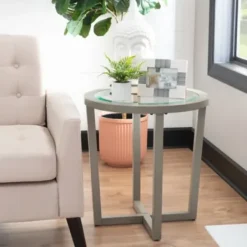 Coffee Tables-Kirkland's Home Wood & Glass Top 3-Pc. Table Set Gray