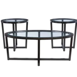 Coffee Tables-Kirkland's Home Wood & Glass Top 3-Pc. Table Set Brown