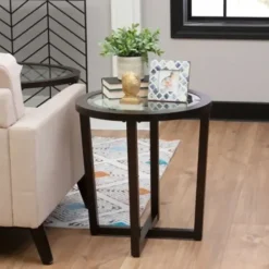Coffee Tables-Kirkland's Home Wood & Glass Top 3-Pc. Table Set Brown