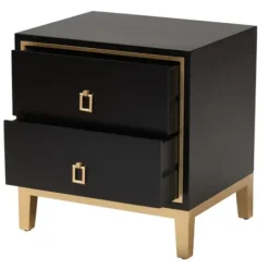 Nightstands-Kirkland's Home Wood & Gold Accent 2-Drawer Nightstand Black