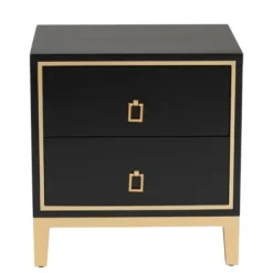 Nightstands-Kirkland's Home Wood & Gold Accent 2-Drawer Nightstand Black