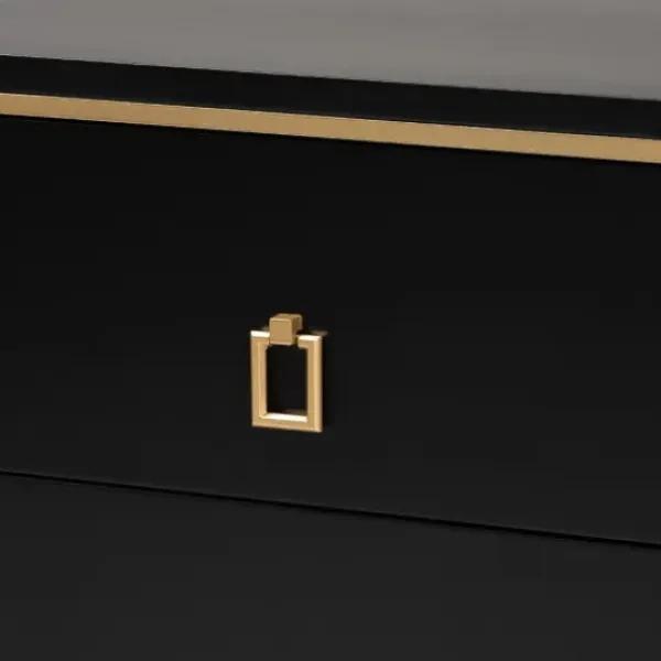 Nightstands-Kirkland's Home Wood & Gold Accent 2-Drawer Nightstand Black