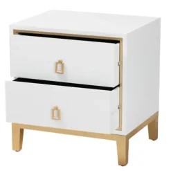 Nightstands-Kirkland's Home Wood & Gold Accent 2-Drawer Nightstand White