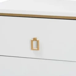 Nightstands-Kirkland's Home Wood & Gold Accent 2-Drawer Nightstand White