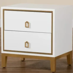 Nightstands-Kirkland's Home Wood & Gold Accent 2-Drawer Nightstand White