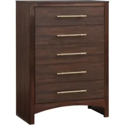 Dressers & Chests-Kirkland's Home Wood & Gold Hardware 5-Drawer Chest Brown
