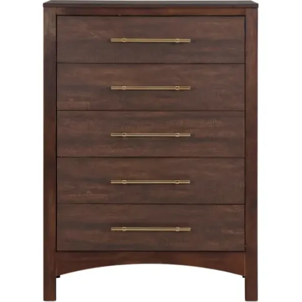 Dressers & Chests-Kirkland's Home Wood & Gold Hardware 5-Drawer Chest Brown