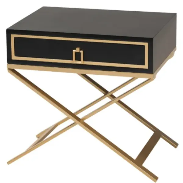 Nightstands-Kirkland's Home Wood & Gold X-Base Nightstand Black