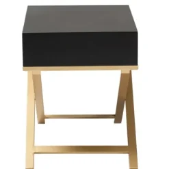 Nightstands-Kirkland's Home Wood & Gold X-Base Nightstand Black