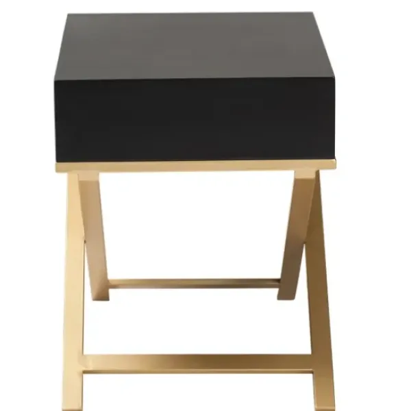Nightstands-Kirkland's Home Wood & Gold X-Base Nightstand Black