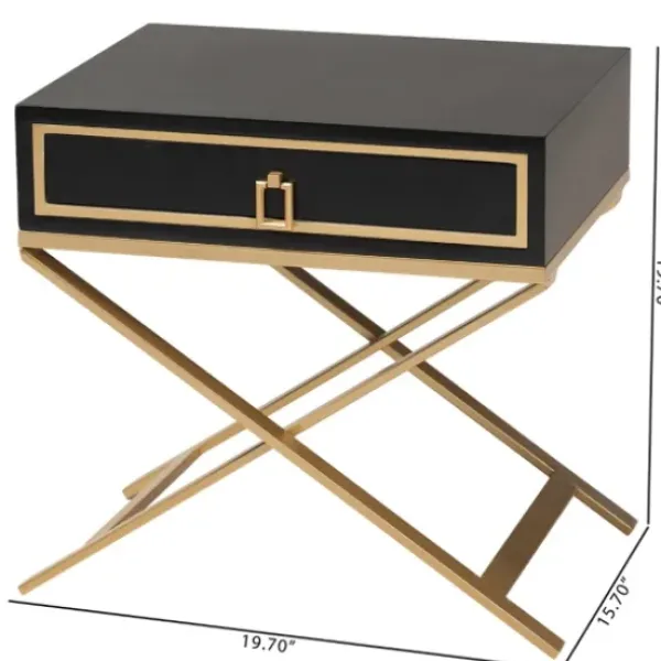 Nightstands-Kirkland's Home Wood & Gold X-Base Nightstand Black