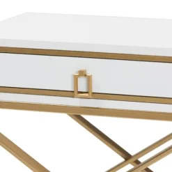 Nightstands-Kirkland's Home Wood & Gold X-Base Nightstand White
