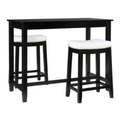 Dining Tables-Kirkland's Home Wood & Upholstered Stools 3-Pc. Dining Set Black
