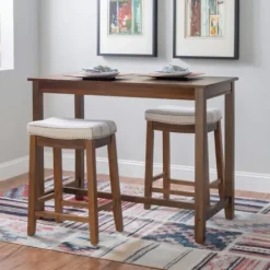 Dining Tables-Kirkland's Home Wood & Upholstered Stools 3-Pc. Dining Set Brown