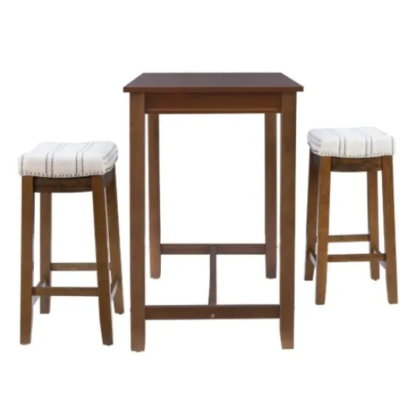 Dining Tables-Kirkland's Home Wood & Upholstered Stools 3-Pc. Dining Set Brown