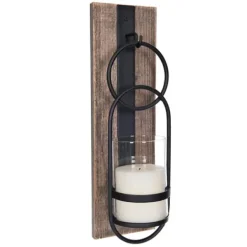 Sconces-Kirkland's Home Wood And Black Metal Geometric Sconce