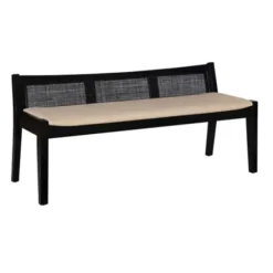 Benches & Ottomans-Kirkland's Home Wood And Cane Upholstered Bench Black