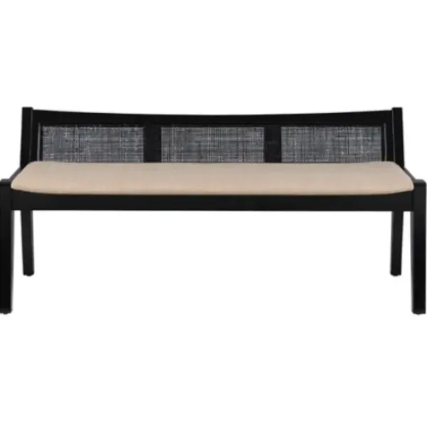 Benches & Ottomans-Kirkland's Home Wood And Cane Upholstered Bench Black