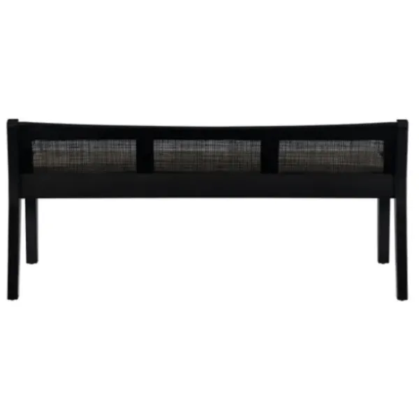 Benches & Ottomans-Kirkland's Home Wood And Cane Upholstered Bench Black
